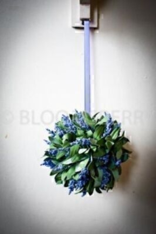 Hanging Ball French Lavender Pomander in Silk flowers by Bloomsbury. Ball diameter 12cm hung on Lavender coloured ribbon from top of ribbon to bottom of ball 30cm